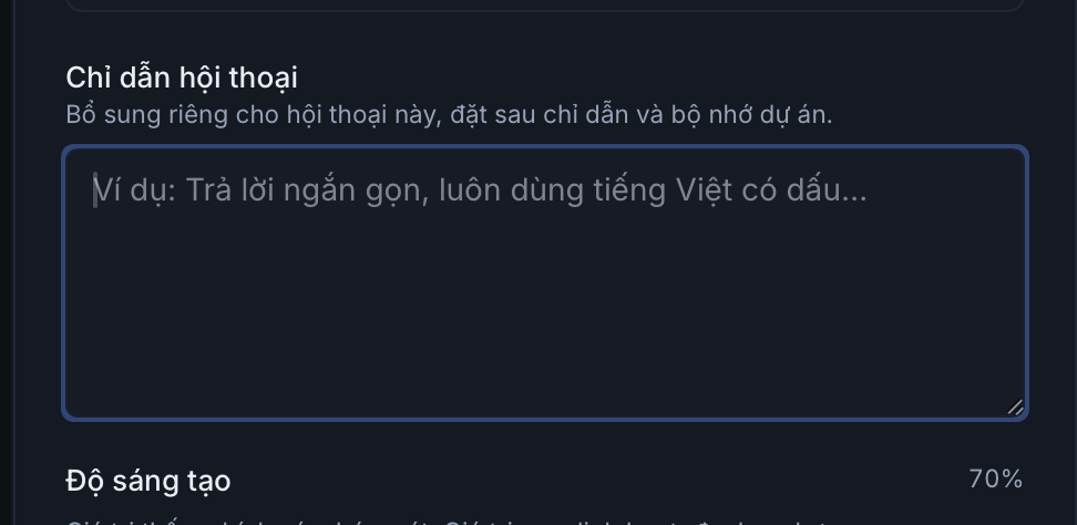 Hướng dẫn AI riêng cho dự án và từng hội thoại