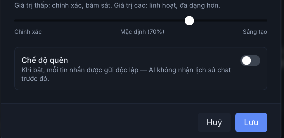 Chế độ quên — gửi tin nhắn độc lập, tiết kiệm chi phí