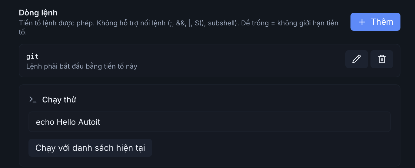 Chạy lệnh terminal an toàn với allowlist