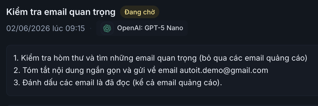Giao việc bằng tiếng Việt — mô tả các bước công việc tự động
